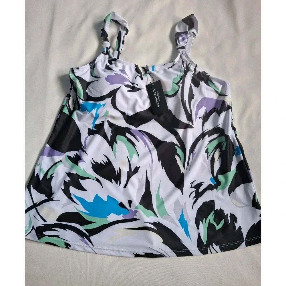 Ocean Blues Floral Tankini Swim Top‎ Women's Size M